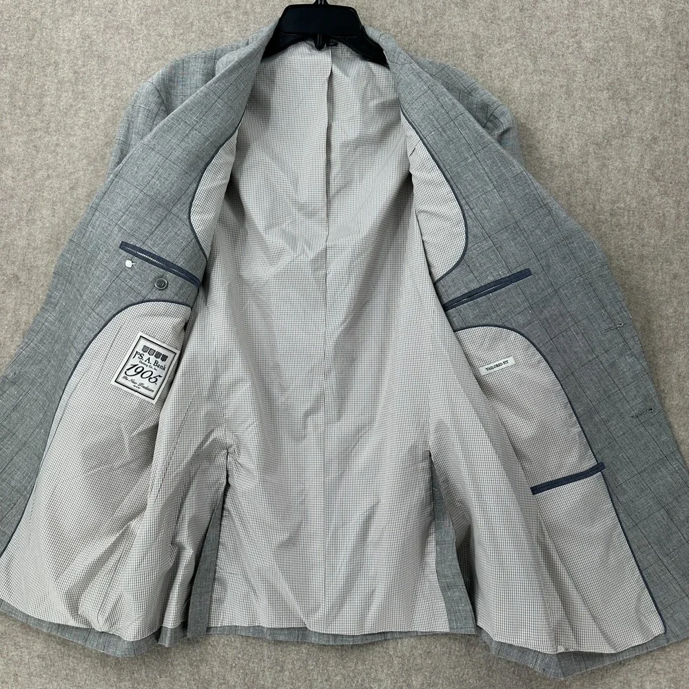 Jos. A. Bank Mens Sports Coat Linen‎ Wool Blazer Jacket Size 44L Grey Windowpane